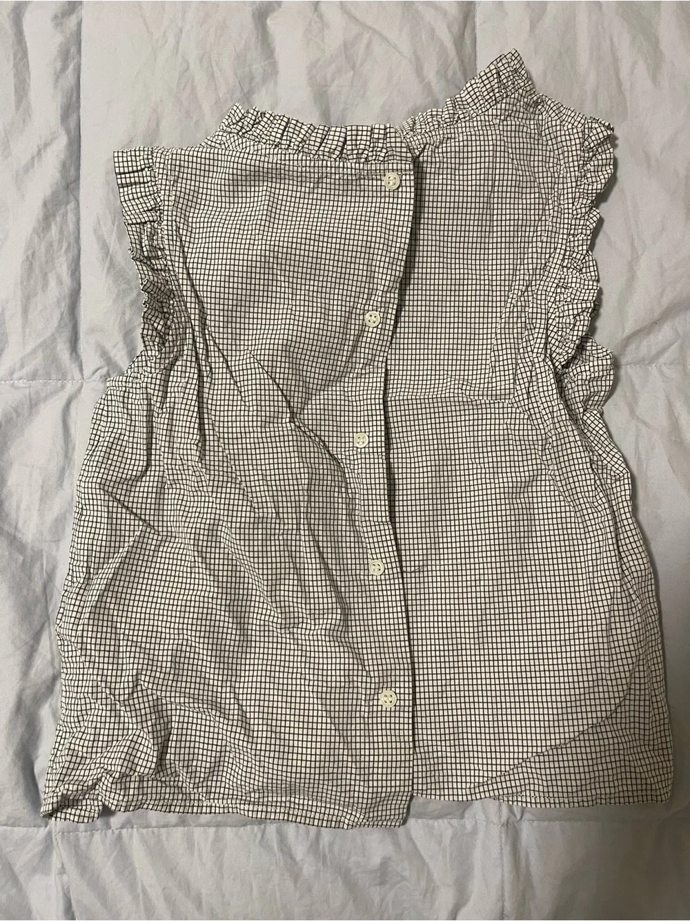 Bonpoint Black and White Gingham Ruffle Neck Sleeveless Top - Picture 2 of 3